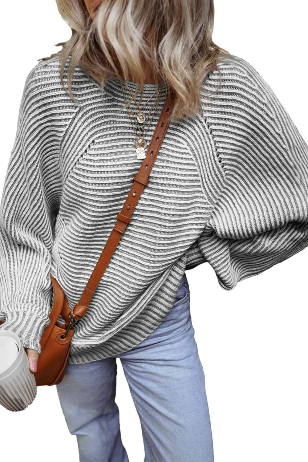 Textured Striped Round Neck Long Sleeve Top-Angel Casuals