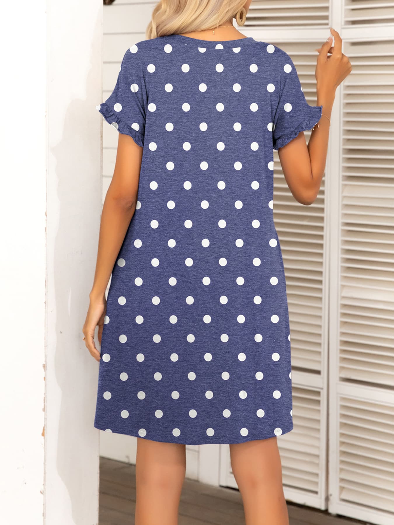 Round Neck Flounce Sleeve Dress with Pockets-Angel Casuals