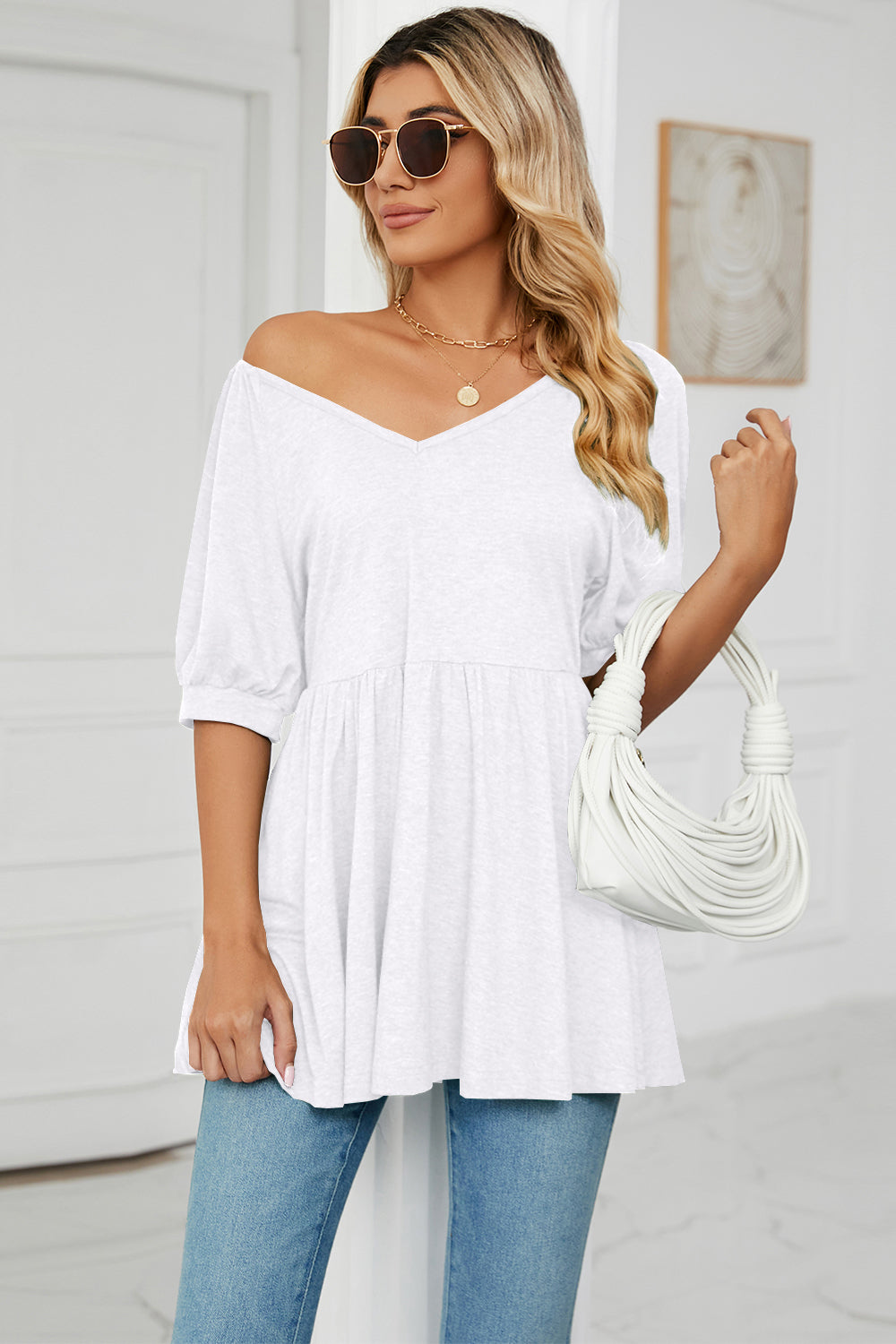 V-Neck Babydoll Top-Angel Casuals