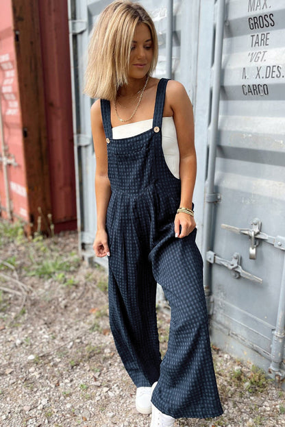 Plaid Wide Strap Wide Leg Overalls-Angel Casuals
