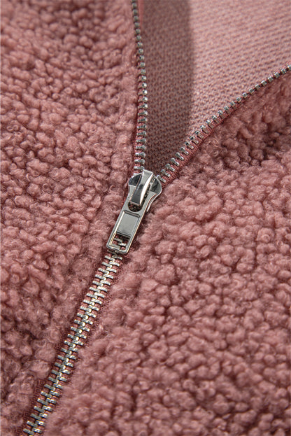 Lace Detail Zip Up Sherpa Patchwork Jacket-Angel Casuals