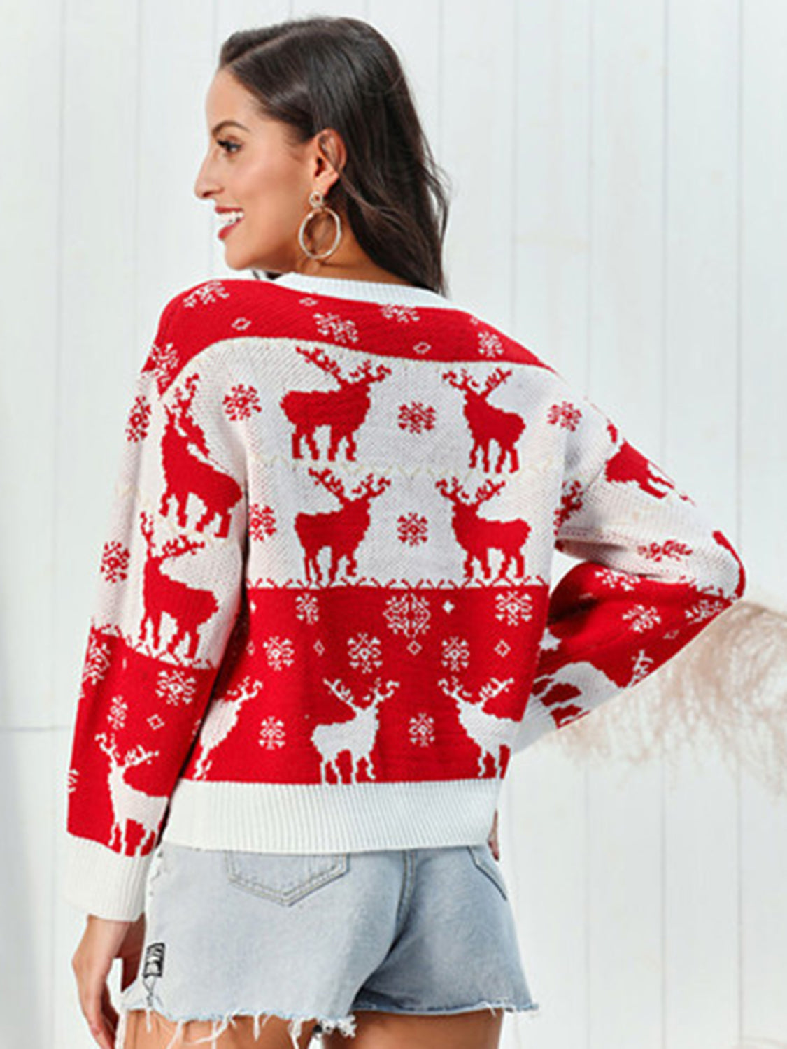 Reindeer Round Neck Sweater-Angel Casuals