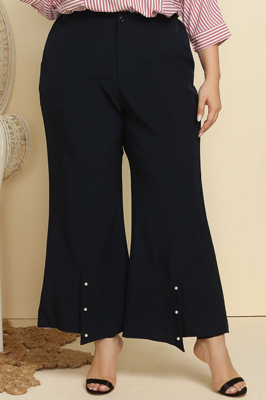 Plus Size Hem Detail Flare Pants-Angel Casuals