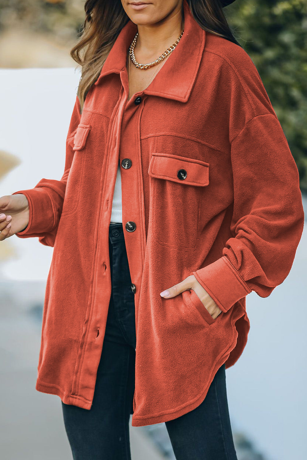 Button Up Collared Neck Long Sleeve Jacket-Angel Casuals