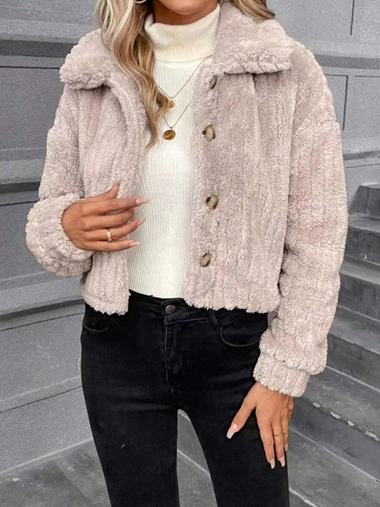 Button Up Long Sleeve Fuzzy Outerwear-Angel Casuals