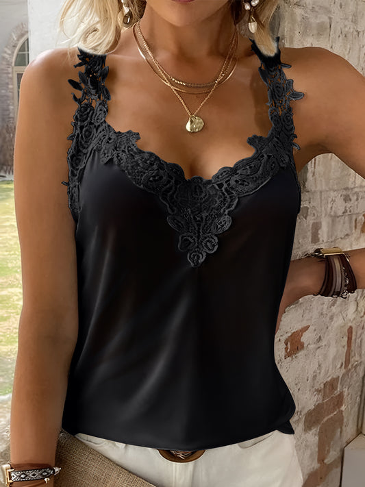 Full Size Lace Detail V-Neck Tank-Angel Casuals