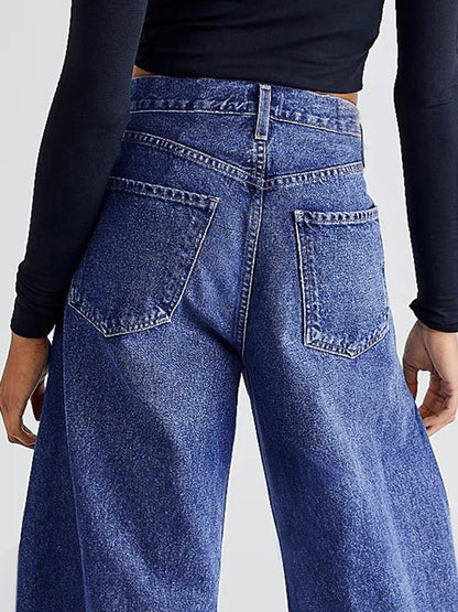 Raw Hem Wide Leg Jeans with Pockets-Angel Casuals