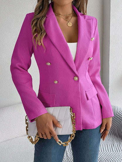 Decorative Pocket Flap Lapel Collar Long Sleeve Blazer-Angel Casuals