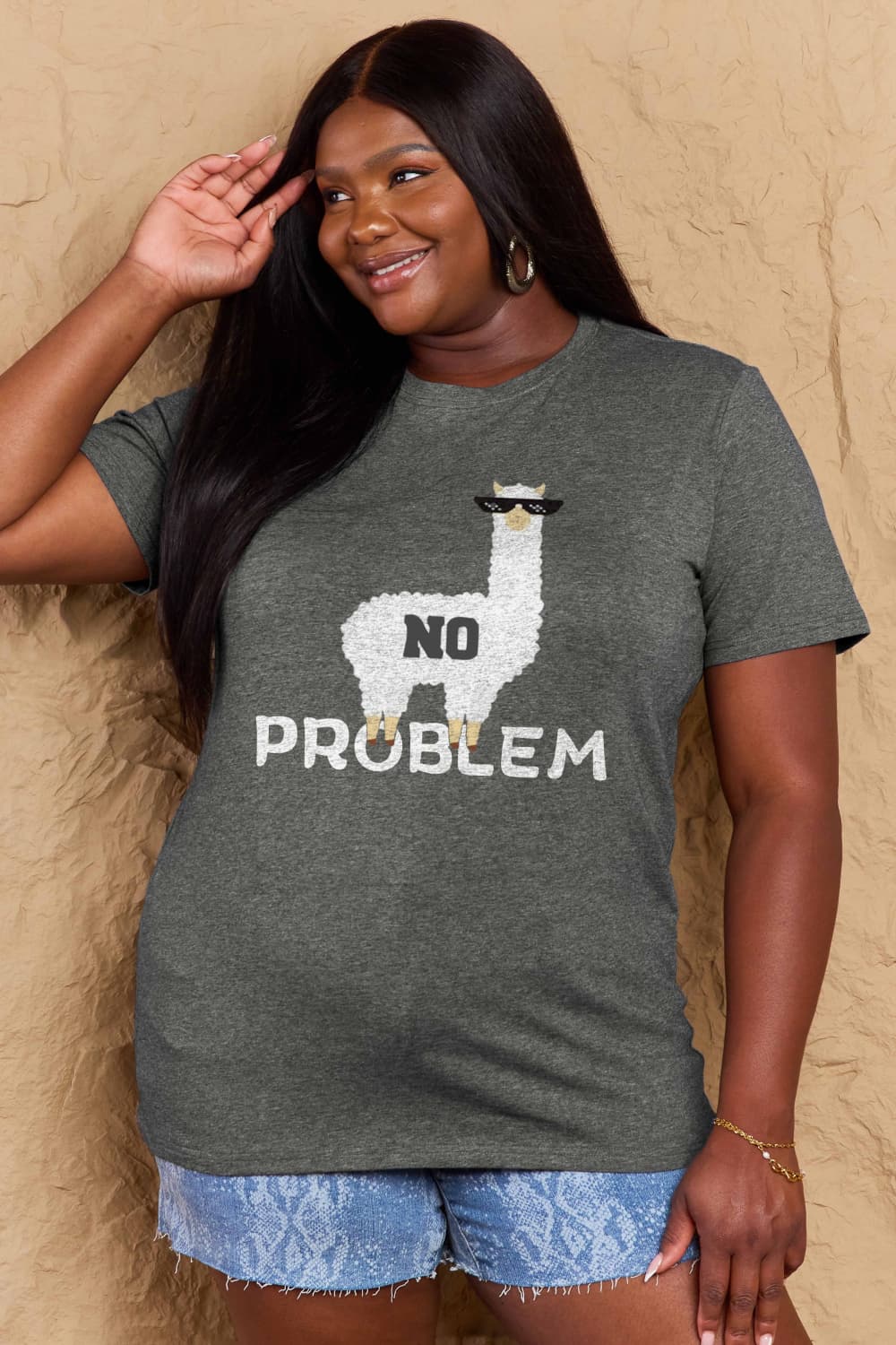 Simply Love Full Size NO PROBLEM Graphic Cotton Tee-Angel Casuals