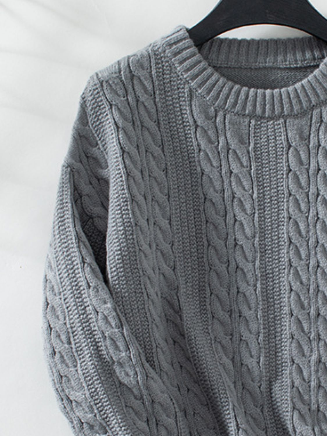 Cable-Knit Round Neck Long Sleeve Sweater-Angel Casuals