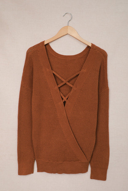 Crisscross Back Boat Neck Sweater-Angel Casuals