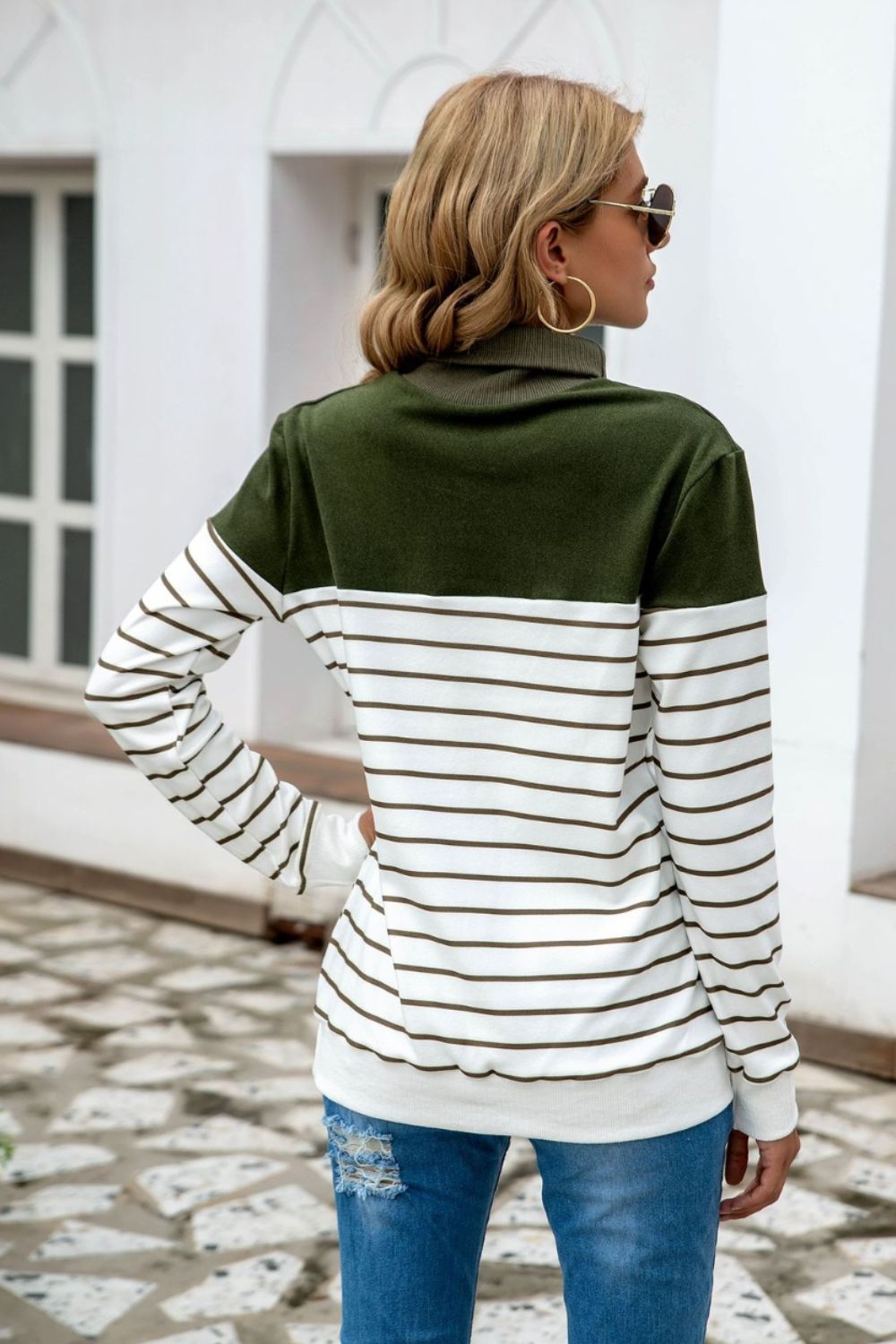 Striped Contrast Turtleneck Sweater-Angel Casuals