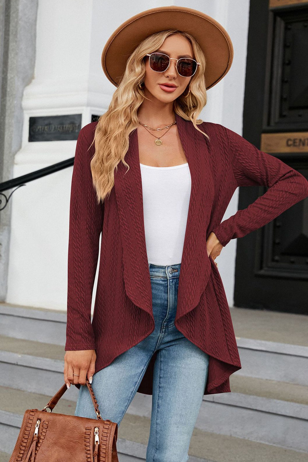 Open Front Long Sleeve Cardigan-Angel Casuals