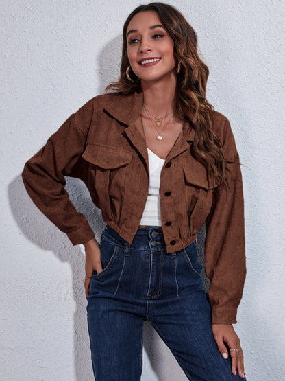 Collared Neck Dropped Shoulder Buttoned Jacket-Angel Casuals