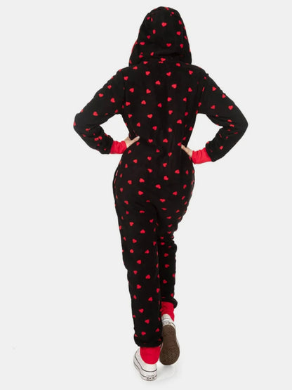 Printed Zip Up Long Sleeve Hooded Jumpsuit-Angel Casuals