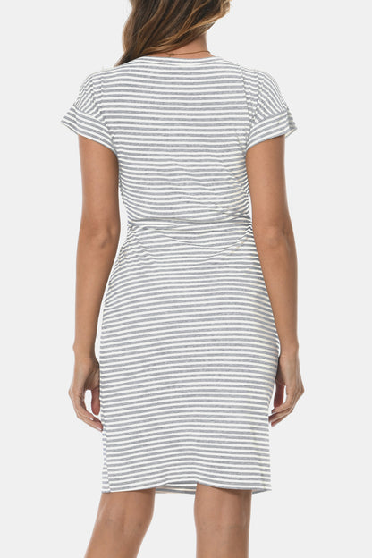 Tie Front Round Neck Short Sleeve Dress-Angel Casuals