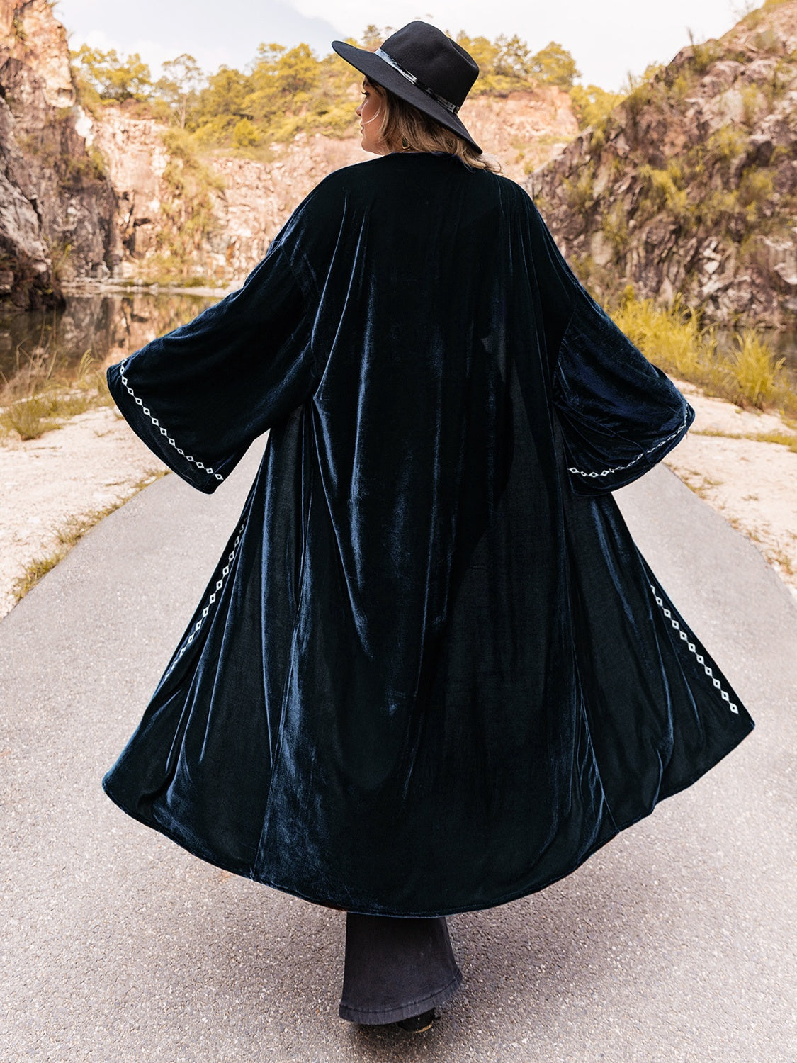 Plus Size Embroidery Open Front Long Sleeve Cardigan-Angel Casuals