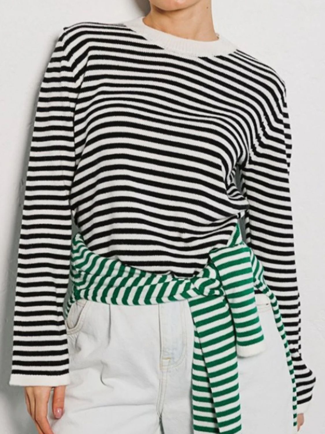 Striped Round Neck Long Sleeve Sweater-Angel Casuals