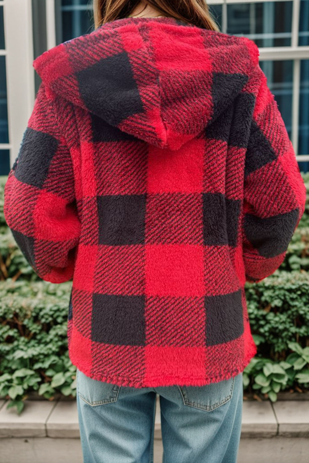 Double Take Full Size Plaid Long Sleeve Hooded Coat-Angel Casuals