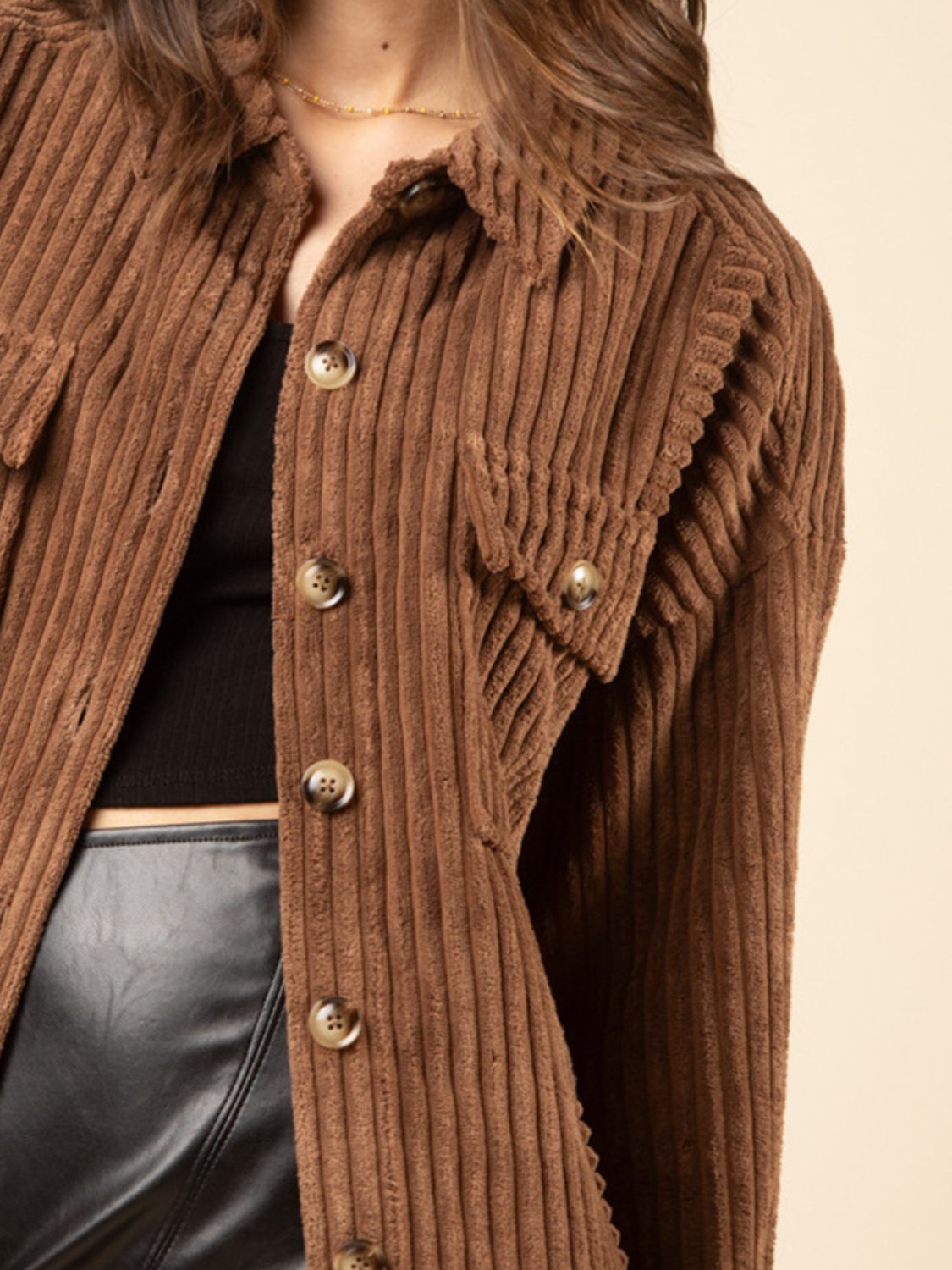 Button Up Long Sleeve Corduroy Jacket-Angel Casuals