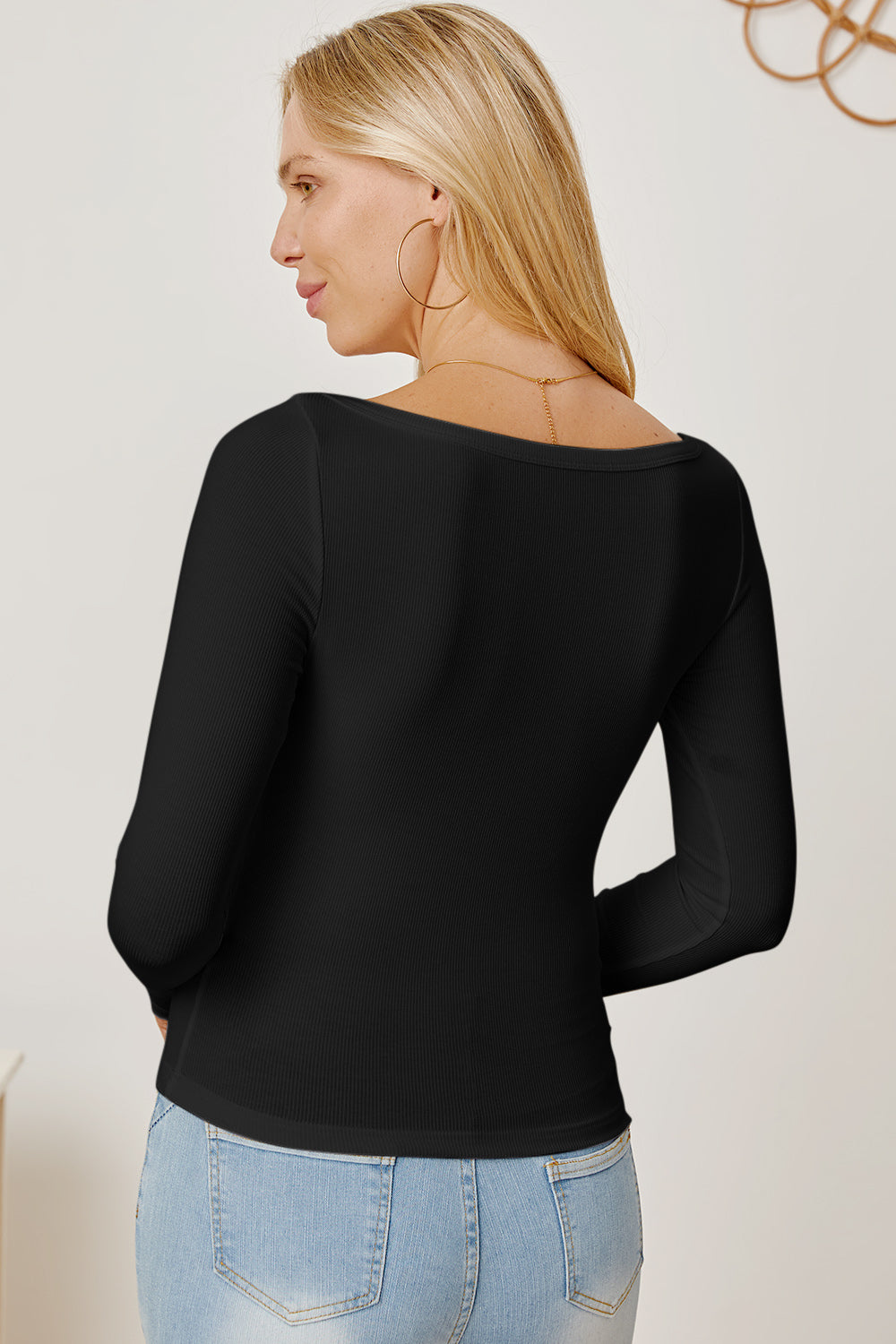 Square Neck Long Sleeve T-Shirt-Angel Casuals