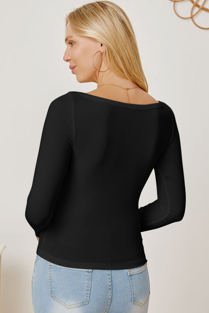 Square Neck Long Sleeve T-Shirt-Angel Casuals