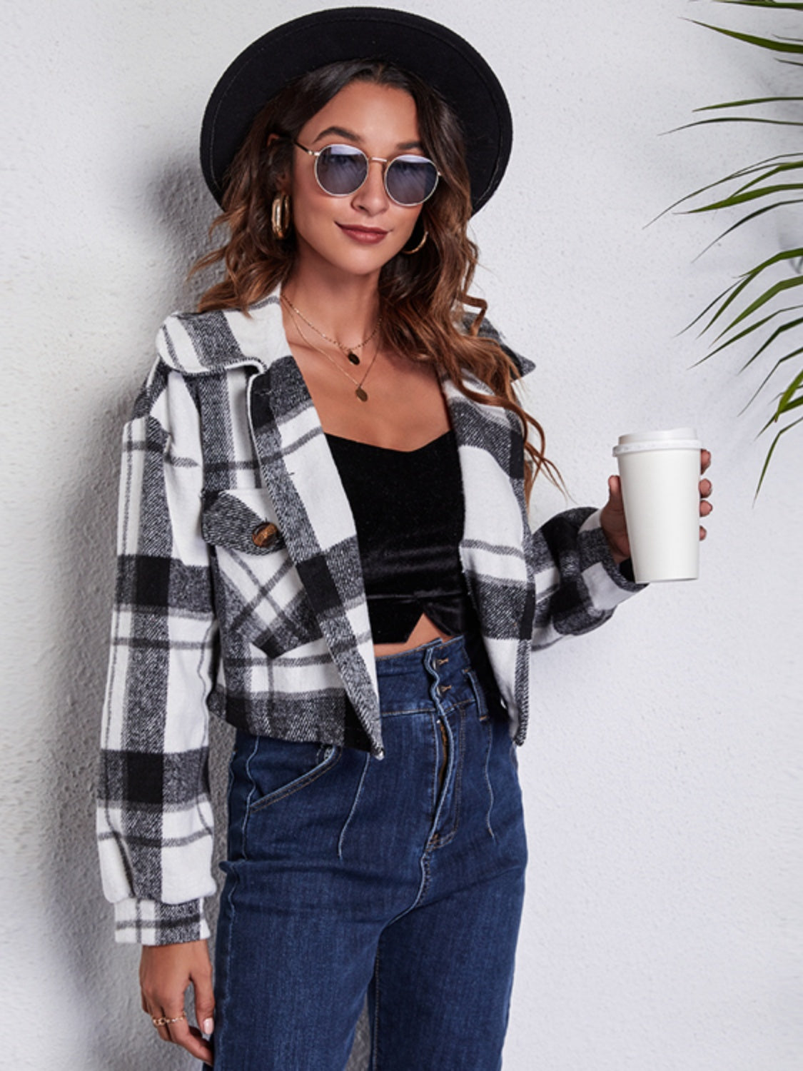Plaid Button Front Jacket with Pockets-Angel Casuals