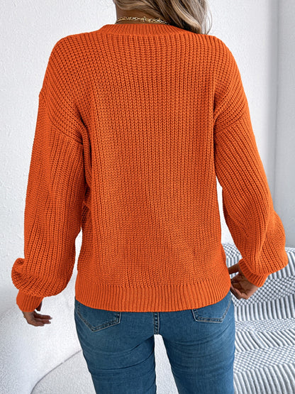 Openwork Round Neck Long Sleeve Sweater-Angel Casuals