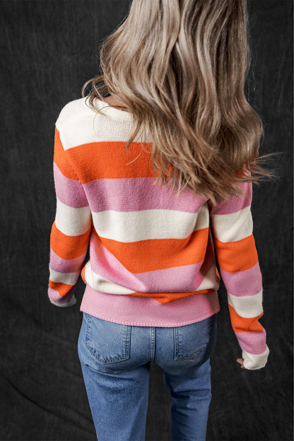 Color Block V-Neck Long Sleeve Sweater-Angel Casuals