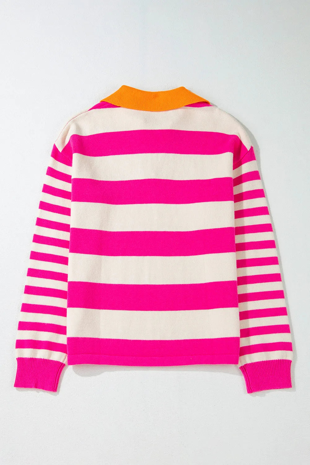 Contrast Stripes Johnny Collar Long Sleeve Sweater-Angel Casuals