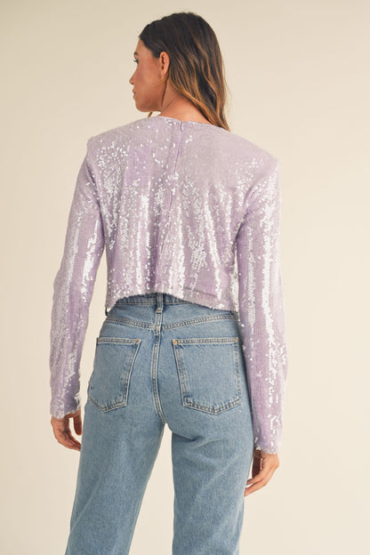 MABLE Shoulder Padded Sequin Crop Top-Angel Casuals