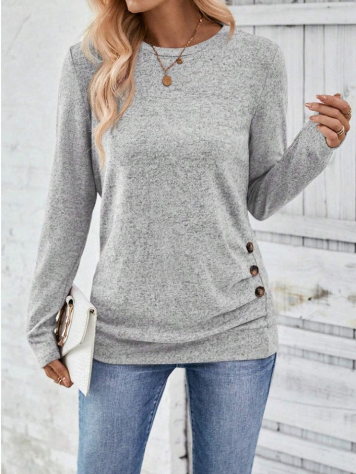 Round Neck Long Sleeve T-Shirt-Angel Casuals