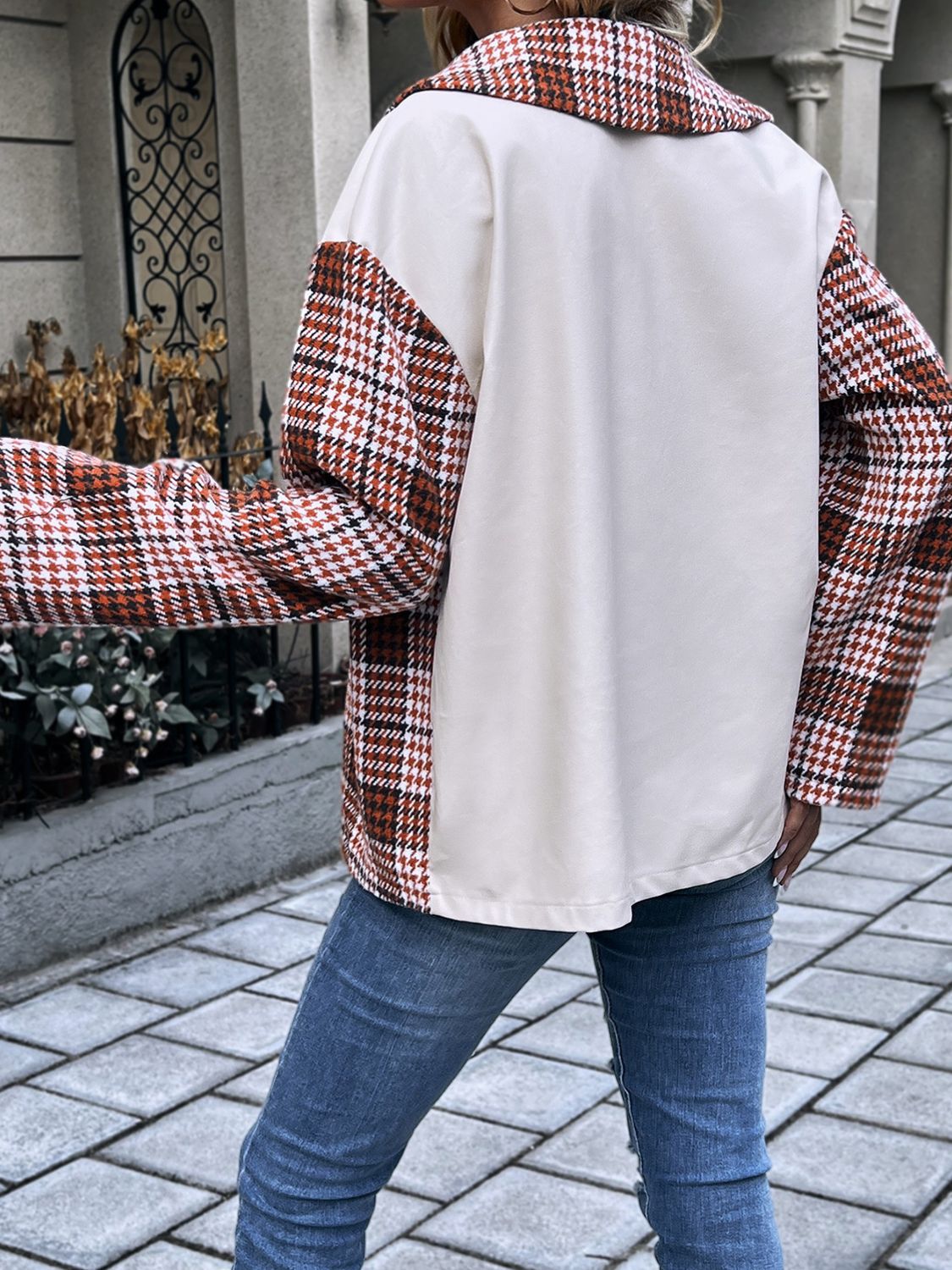 Plaid Collared Neck Drop Shoulder Jacket-Angel Casuals