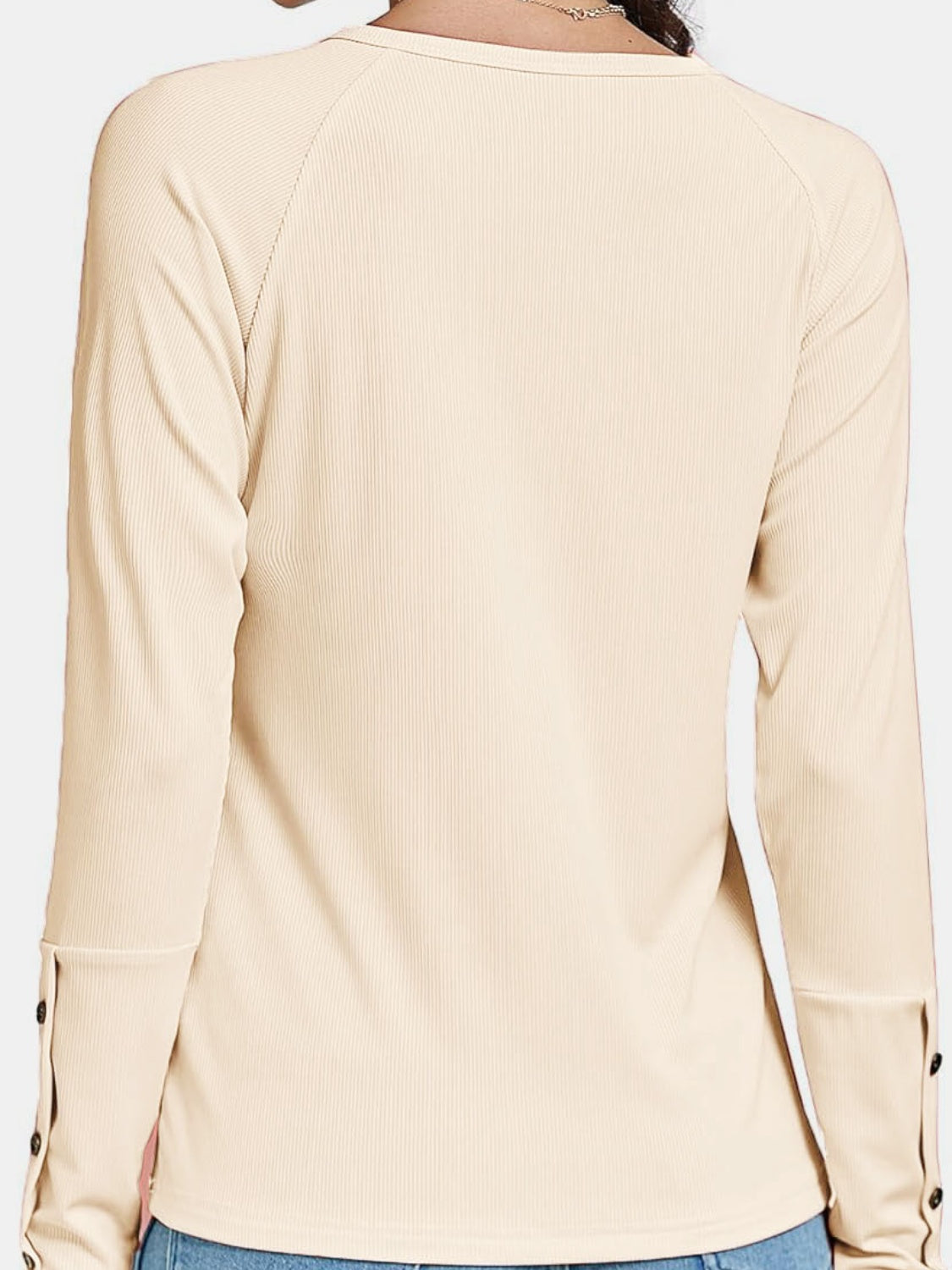Decorative Button V-Neck Long Sleeve T-Shirt-Angel Casuals