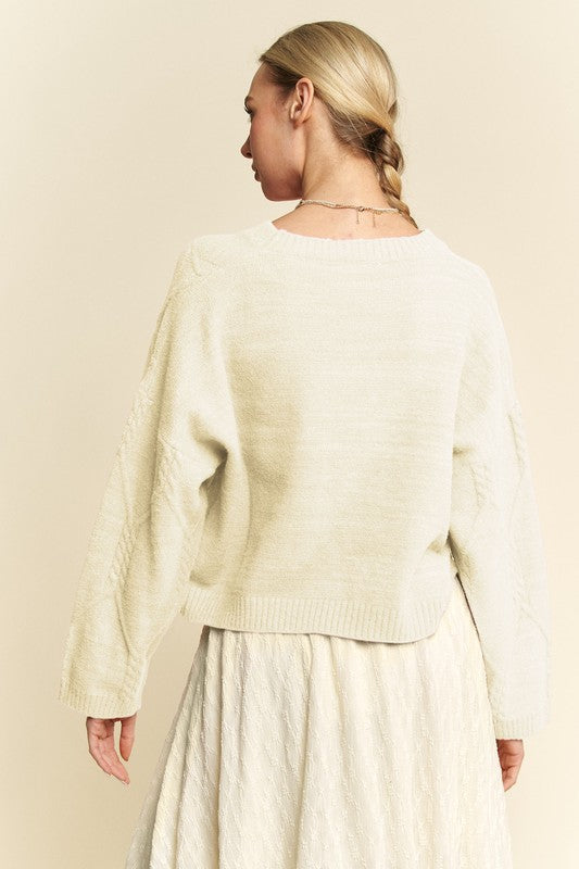 Davi & Dani Diamond Cable Pattern Drop Shoulder Sweater-Angel Casuals