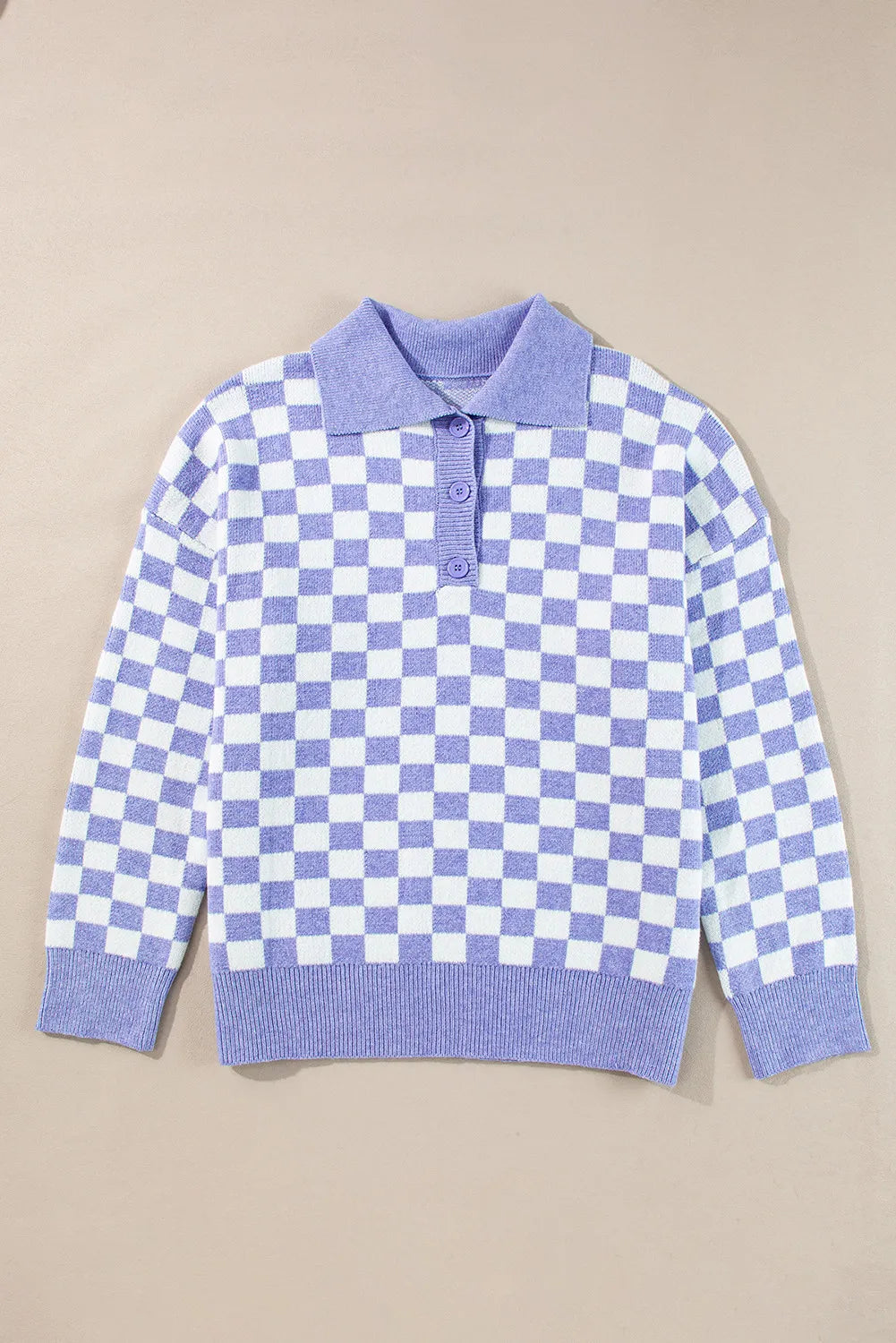 Plus Size Checkered Collared Neck Long Sleeve Sweater-Angel Casuals