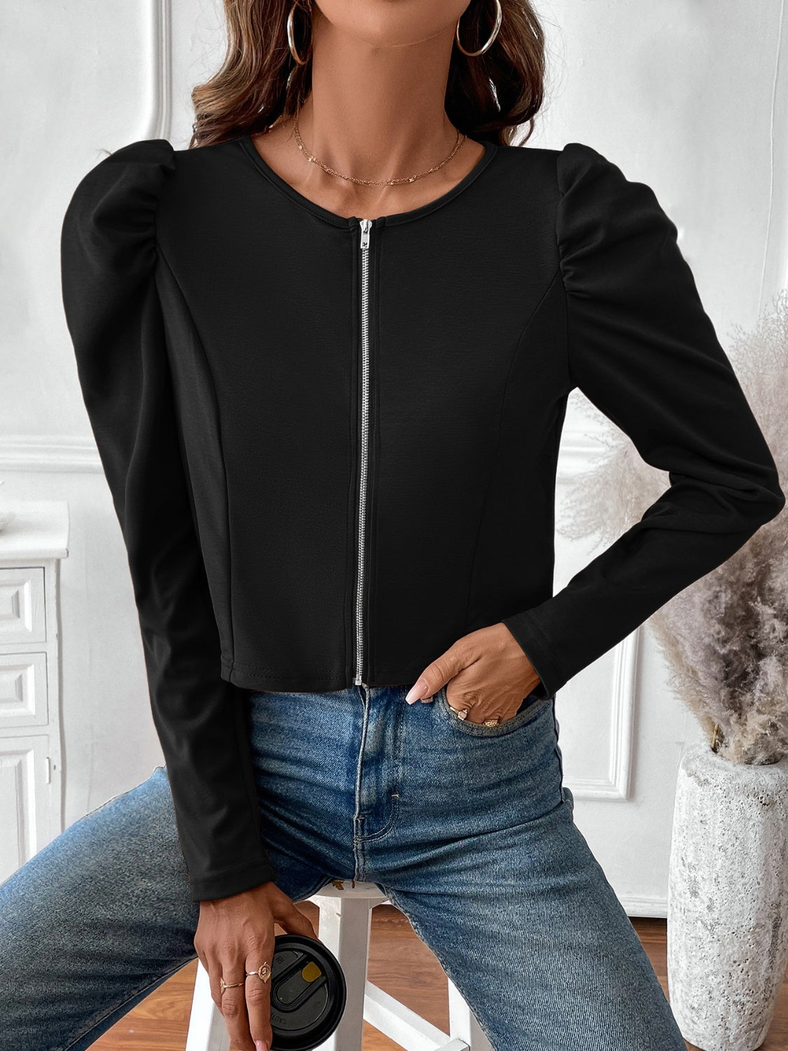 Zip Up Long Sleeve Jacket-Angel Casuals