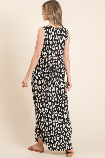 BOMBOM Leopard Maxi Dress with Pockets-Angel Casuals