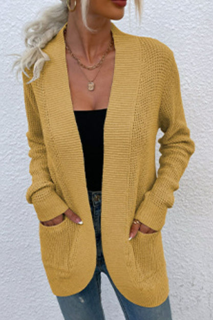 Open Front Rib-Knit Cardigan with Pockets-Angel Casuals