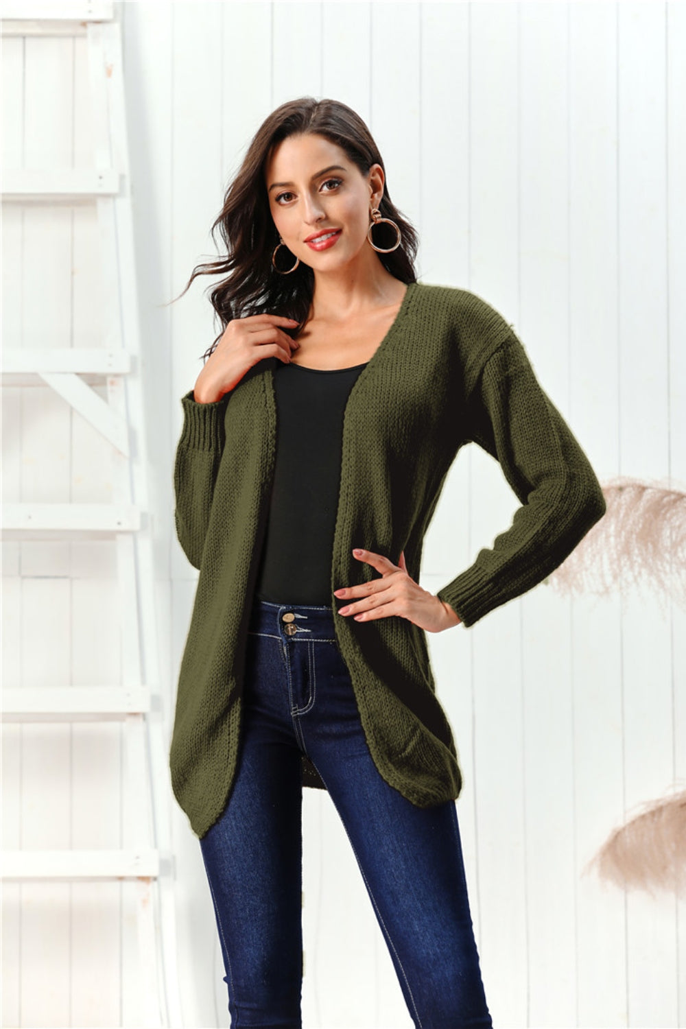 Open Front Long Sleeve Cardigan-Angel Casuals