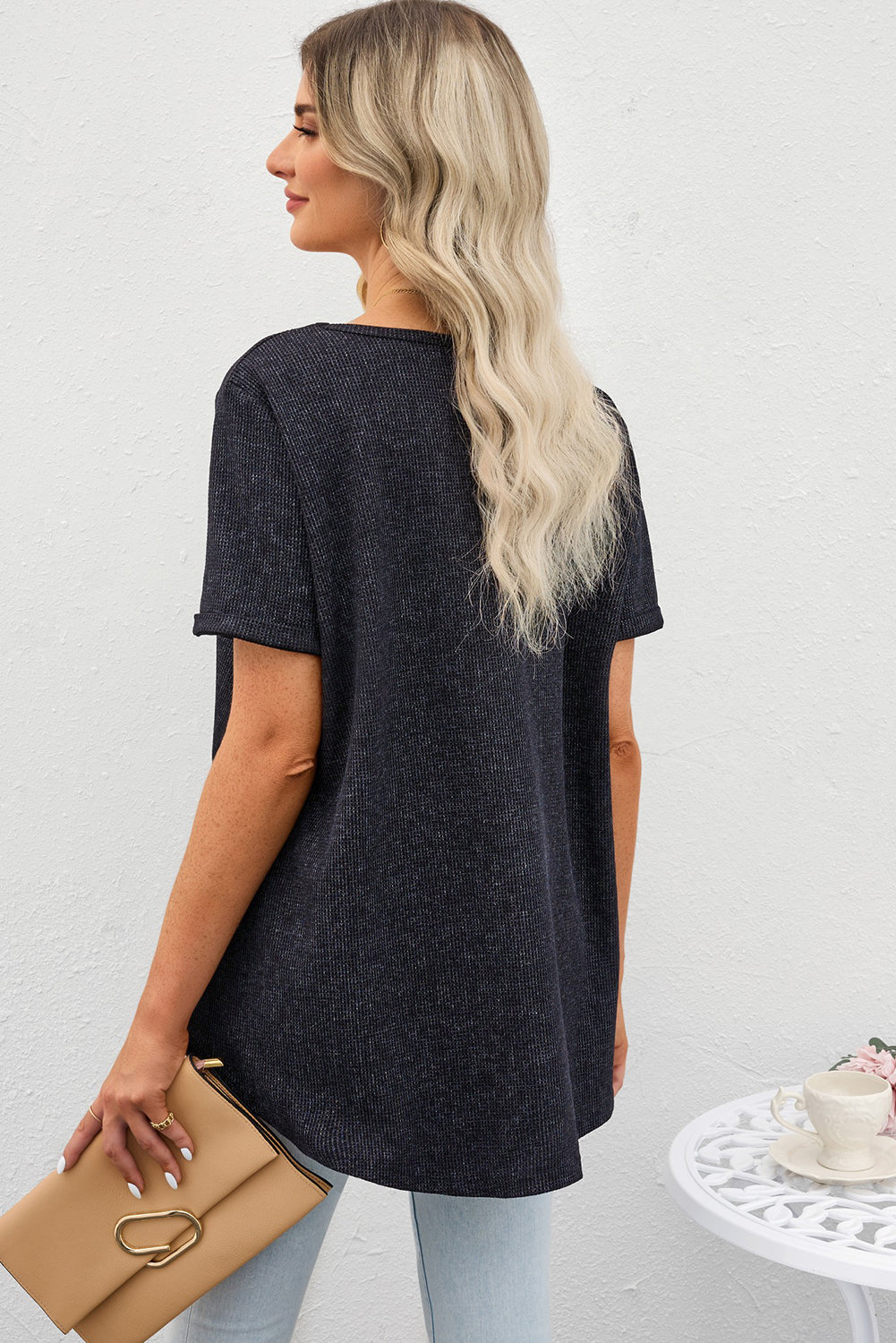 V-Neck Dropped Shoulder Tunic Top-Angel Casuals