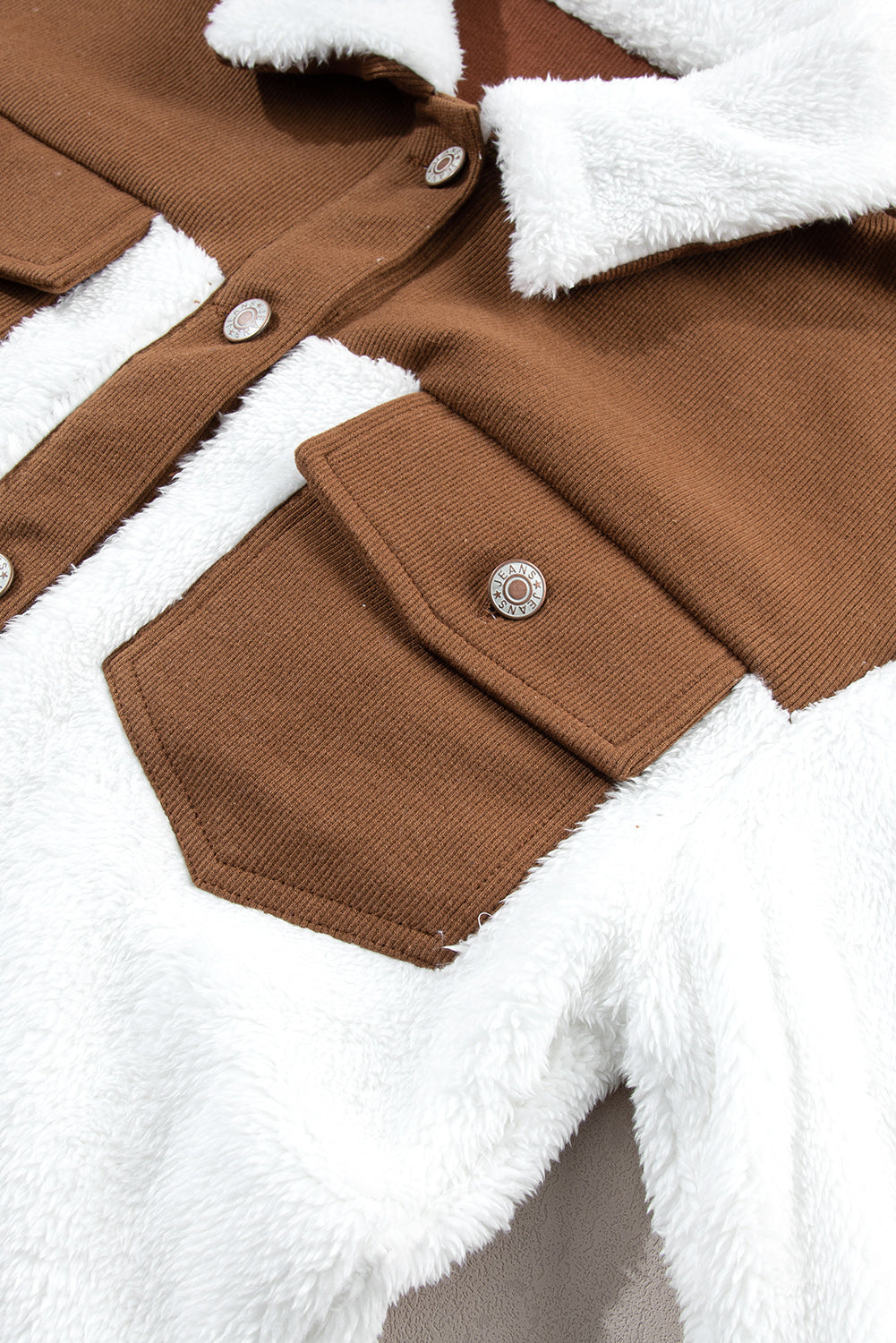 Corduroy Contrast Patchwork Fuzzy Jacket-Angel Casuals