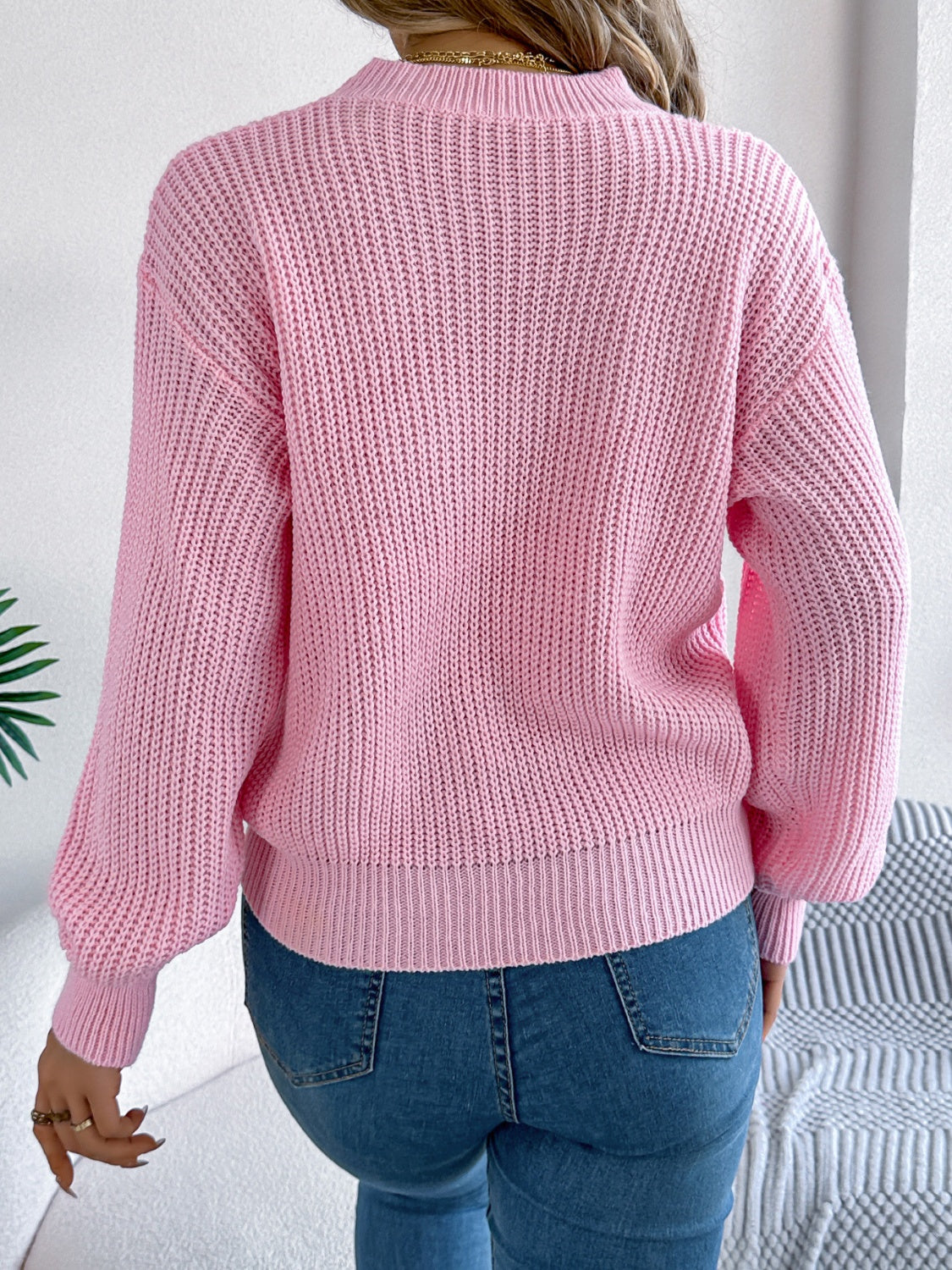 LOVE Heart Round Neck Dropped Shoulder Sweater-Angel Casuals