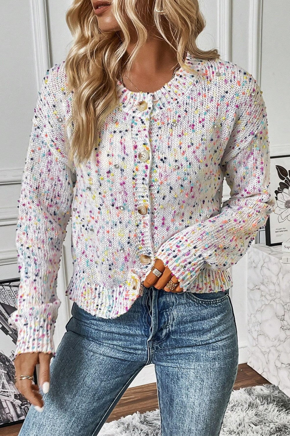 Confetti Button Up Long Sleeve Cardigan-Angel Casuals