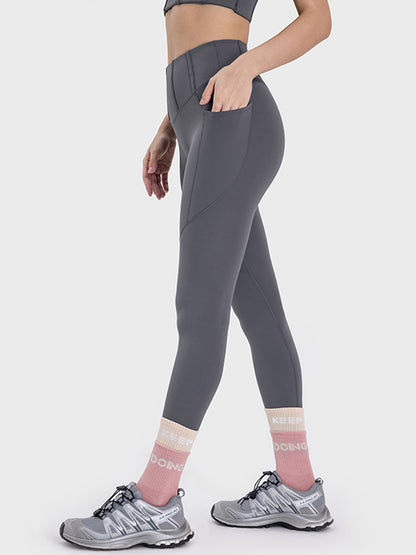 Pocketed High Waist Active Leggings-Angel Casuals