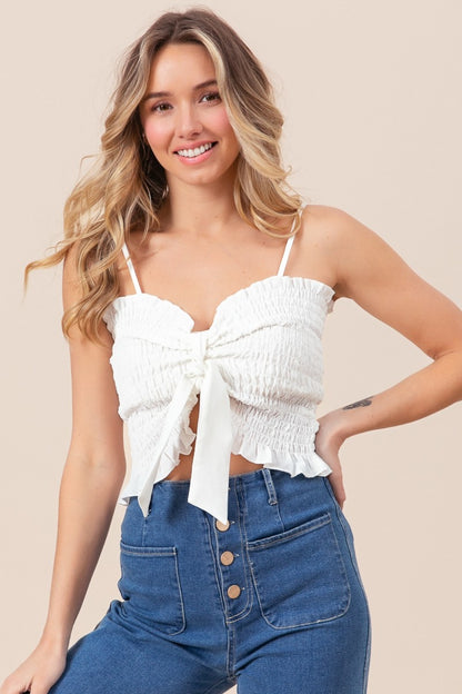 BiBi Ruffled Smocked Ribbon Detail Cami-Angel Casuals