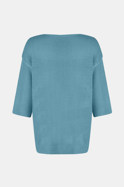 V-Neck Three-Quarter Sleeve Knit Top-Angel Casuals