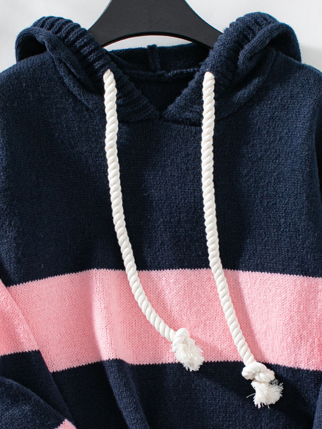 Drawstring Contrast Stripe Dropped Shoulder Hooded Sweater-Angel Casuals