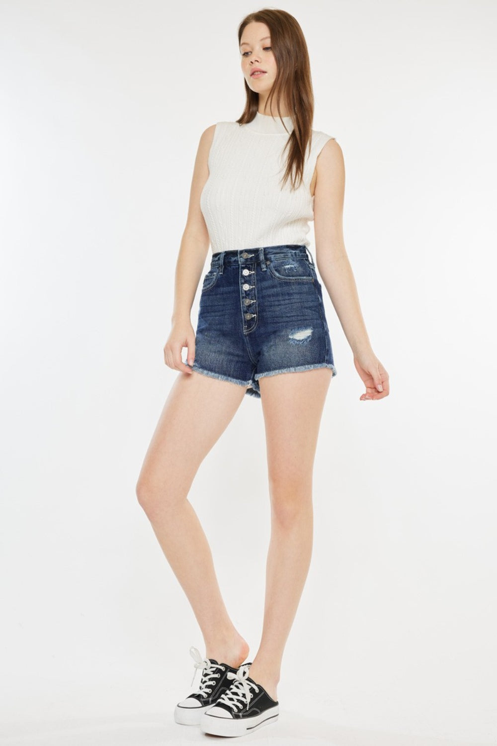 Kancan Raw Hem Button Fly Denim Shorts-Angel Casuals