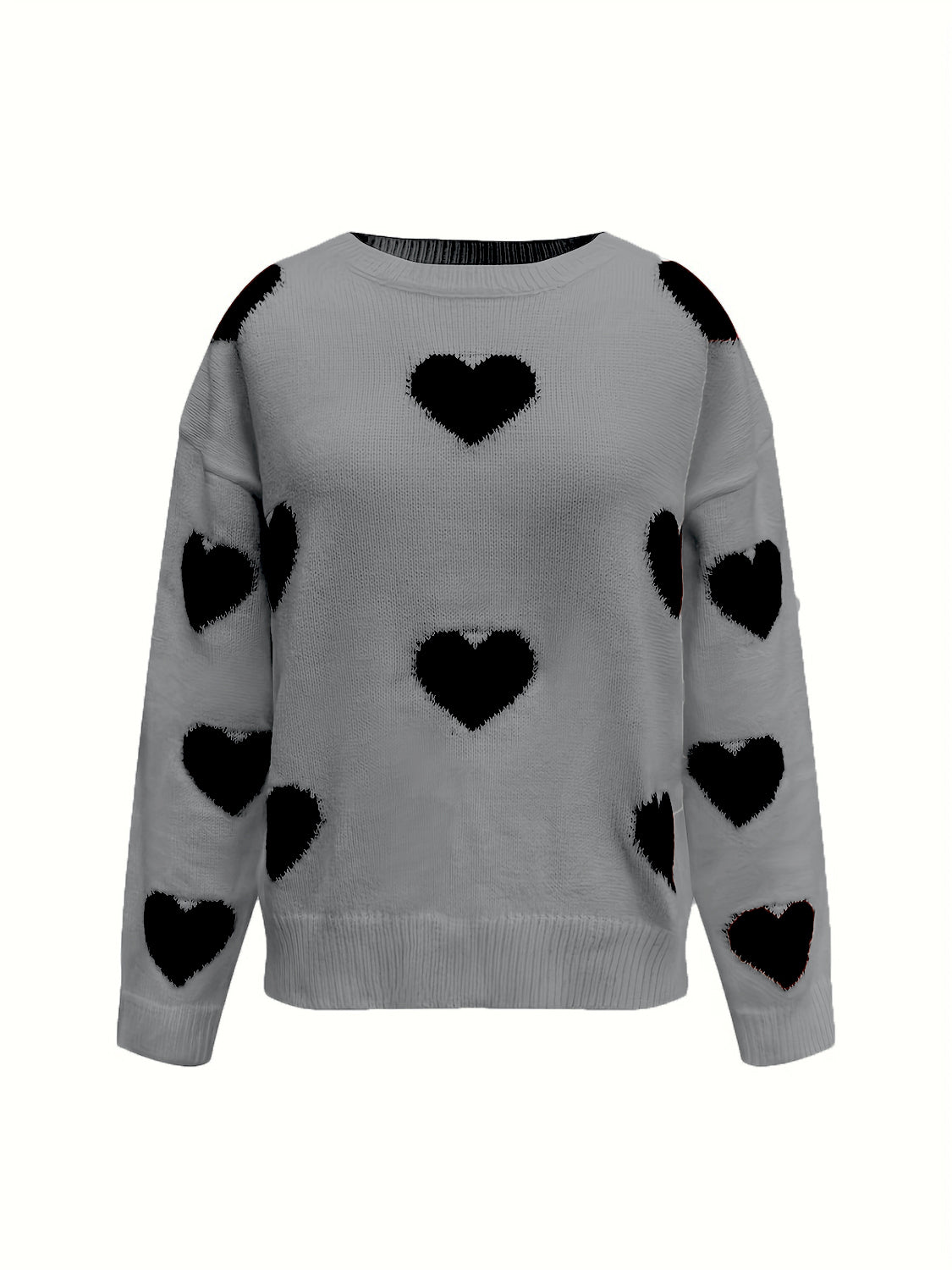 Valentine’s Day Heart Round Neck Long Sleeve Sweater-Angel Casuals